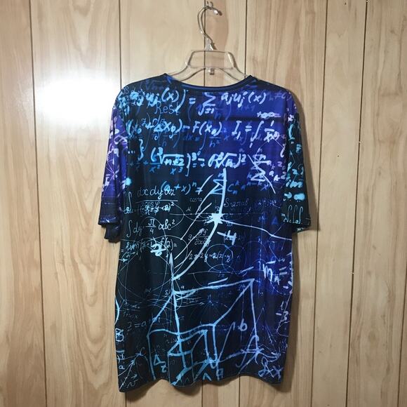 NWOT Blue Mathematical Formula Pattern Round Neck Short Sleeve T-shirt XL - Picture 2 of 4